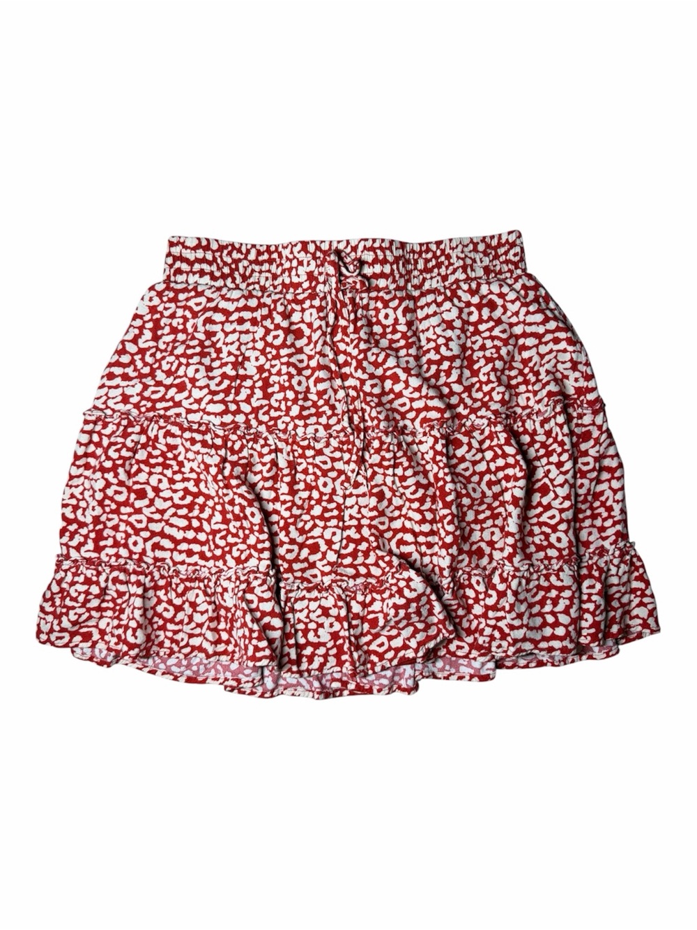 Red Printed Ruffle Mini Skirt